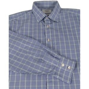 Charles Tyrwhitt Men's 17/36 Classic Fit Blue Plaid Cotton Dress‎ Shirt